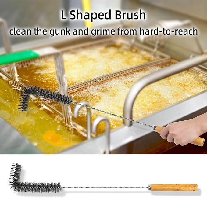 3 Pieces Fryer Cleaning Tools, Stainless Steel Deep Fryer Cleaning Tools, Including Basket Fryer Brush, L-Shape Deep Fryer Cleaning Brush and Fryer Cleanout Rod, Air Fryer Cleaning Brush Tools