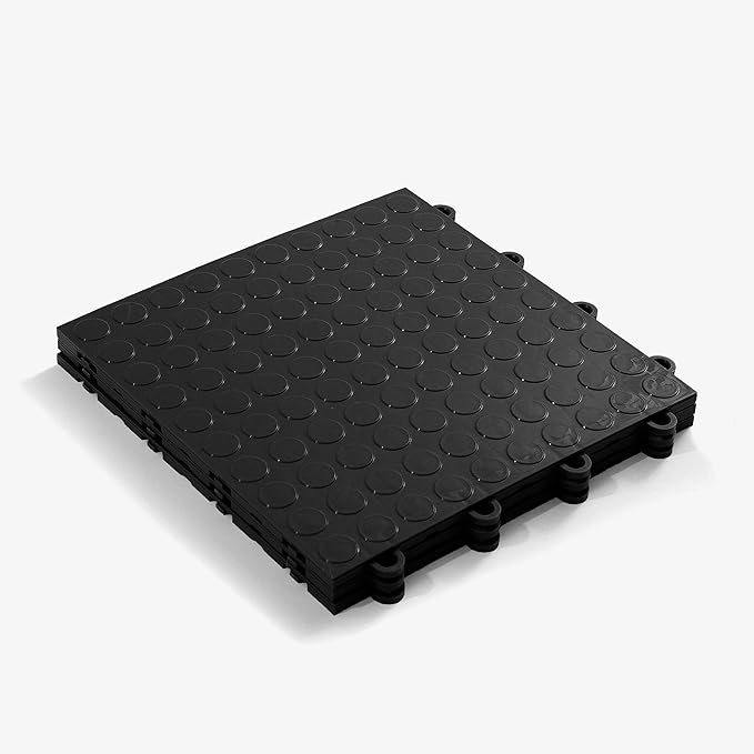 FlooringInc's Nitro 12"x12" Snap-Together Garage Floor Tiles, Non-Slip Interlocking Plastic Floor Mat, Midnight Black, 1 Tile, 1 Sq/Ft