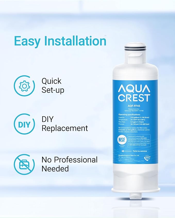 AQUA CREST DA97-17376B Replacement for Samsung DA97-08006C, HAF-QIN/EXP, RS27T5200SR, RF28T5001SR, RF24R7201SR, RF28R6201SR, AQF-FF45, Refrigerator Water Filter (4 Pack)