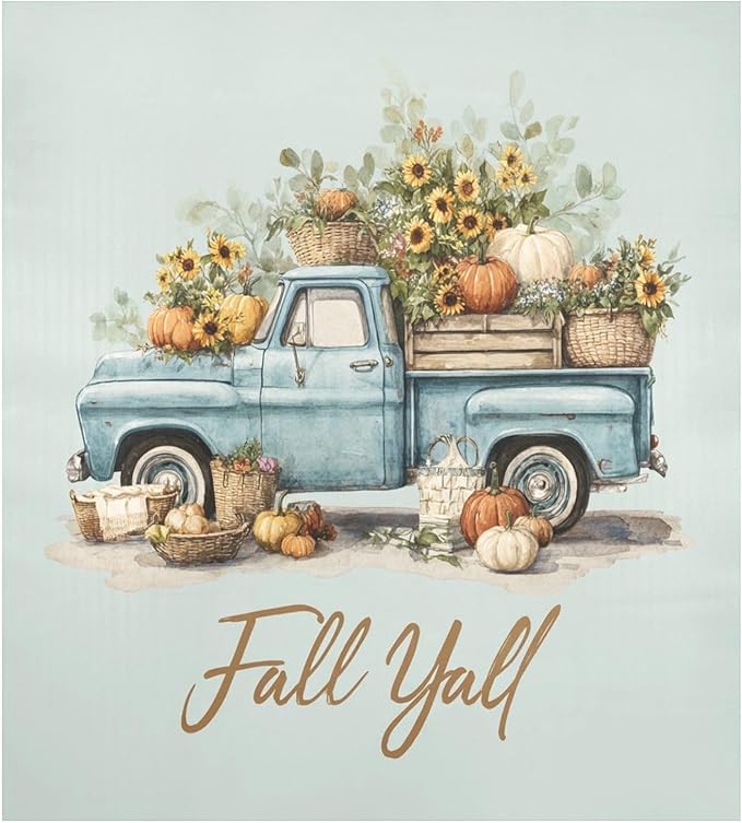 Fall Truck Teal Dishwasher Magnet Cover for Front Panel Magnetic Dishwasher Cover Decorative Refrigerator Magnet Covers Fridge Panel Decal for Home Decor, 23" x 26"