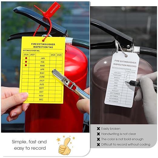 Chunful Fire Extinguisher Inspection Tags Set Including 2025-2028 Maintenance Plastic Tamper Seals Fire Extinguisher Pull Pins Numbered Security Tags with Handheld Hole Puncher(151 Pieces)