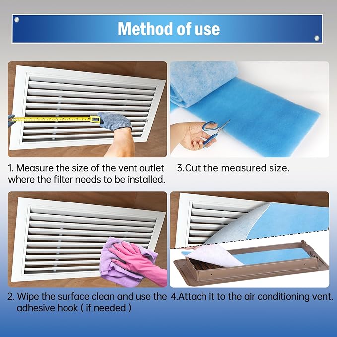 Air Vent Filters 20"X120", MERV 8 Electrostatic Cut to Size Floor Vent Roll, Blue & White Cut to Fit Air Vent Filters for Home Floor, Ceiling, Refrigeration, HVAC Vent And More, Compression Packing