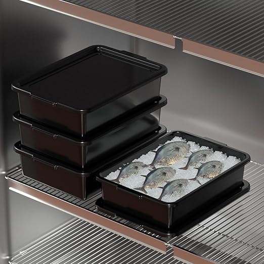 13 L Plastic Bus Tubs with Lids, Food Service Bus Tub Box, Black, 12 Packs