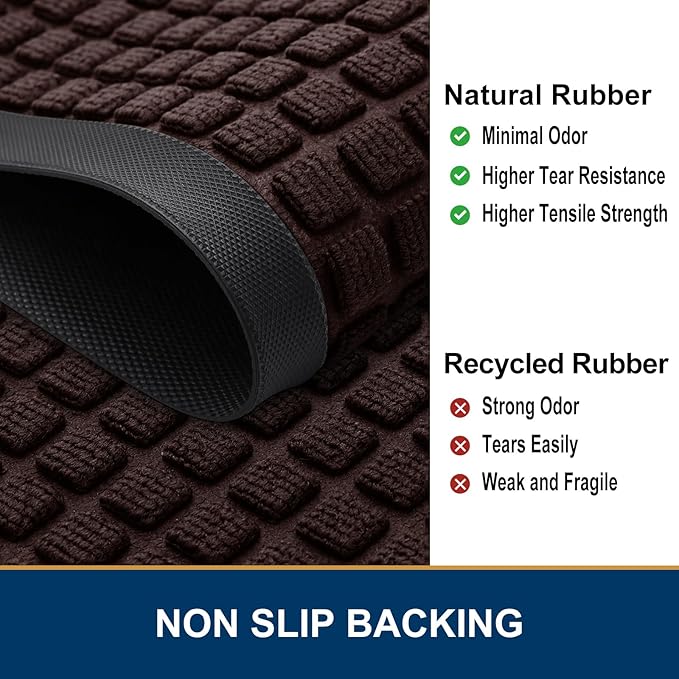 Smiry Front Door Mat Outside Entrance, Heavy Duty Natural Rubber Doormat, Non Slip, Trap Dirt and Moisture, Easy Clean, Low Profile Welcome Floor Mats for Indoor Outdoor Entry, 47x32 Inch, Brown