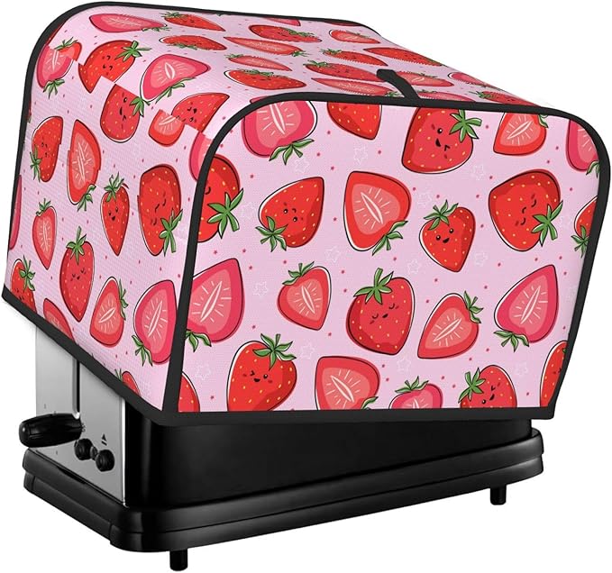 Pink Strawberry Kawaii Fruit 4 Slice Toaster Cover, Waterproof Toaster Dust Cover Bread Maker Protective Cover For Small Kitchen Appliance Dining Room Table Home Decor Gifts
