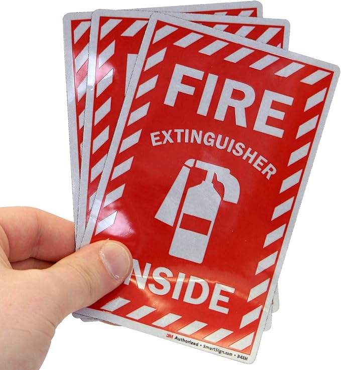 SmartSign Fire Extinguisher Inside Label | 4" x 6" Engineer Grade Reflective, Pack of 3, Made in USA