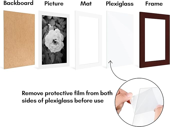 Americanflat 5x7 Picture Frame with Polished Plexiglass - Set of 5 - Use as 4x6 Frame with Mat or Display 5x7 Photo Without Mat - Galleria Collection - Picture Frames for Tabletop and Wall - Mahogany