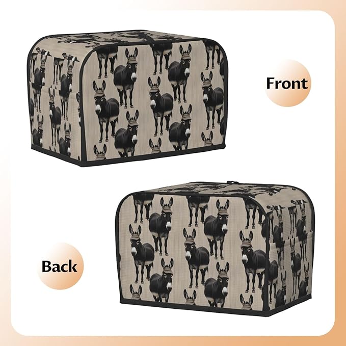 Funny Print 2 Slice Toaster Cover Funny Black Donkey, Dust & Fingerprint Protection, Washable Kitchen Small Appliance Cover