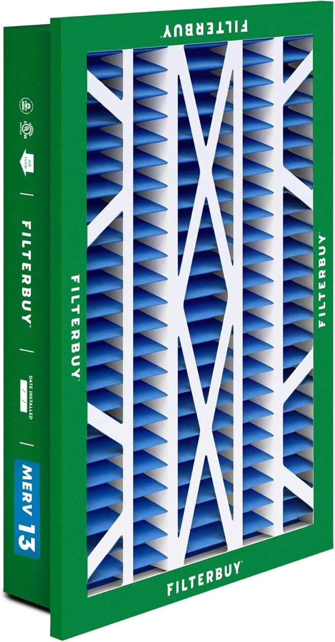 Filterbuy 16x25x5 Air Filter MERV 13 Optimal Smoke & Allergy Defense (2-Pack), Electrostatic Pleated HVAC AC Furnace Filters for Honeywell Return Grille (Actual Size: 14.38 x 23.38 x 3.69)