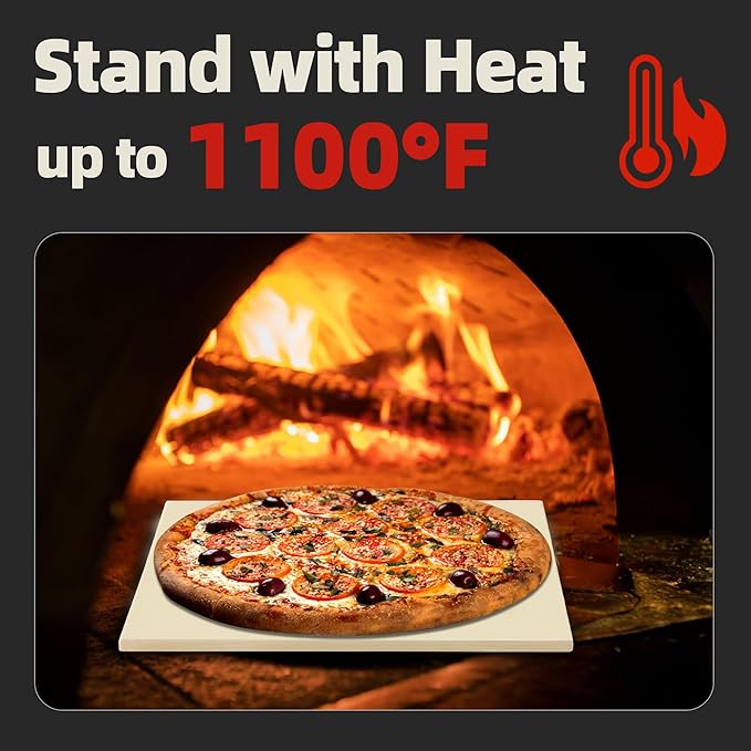 16" Square Pizza Stone, Heavy Duty Cordierite Pizza Pan for Grilling & Pizza Oven, High Temperature Resistant Baking Stone for Pizza, Bread, Meat