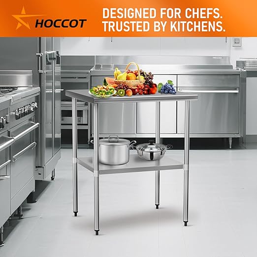 Stainless Steel Table for Prep & Work 30" X 30" inches with Adjustable Undershelf, Commercial Workstations, Utility Table in Kitchen Garage Outdoor BBQ