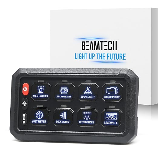BEAMTECH Wireless 8 Gang Switch Panel, RGB Multifunction Switch Toggle Momentary Pulsed Circuit Control Relay System Box Auxiliary Touch Control Switch LED Light Controller for Off Road Car