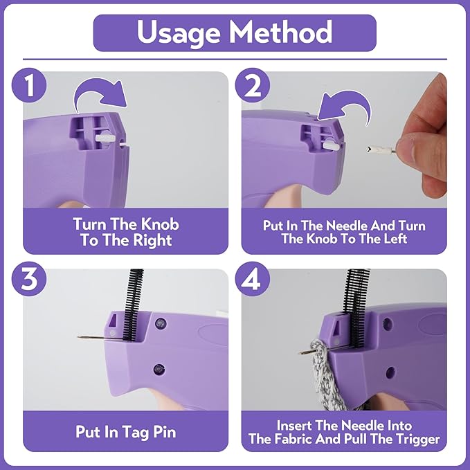 Clothing Label Gun,Standard Retail Price Tag Labeling Gun Kit,Having 5 Needles, 1000 Micro Fasteners,Suitable for Store,Warehouse,Consignment,Yard Sale,etc.(Purple)