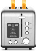 2-Slice Bagel Toaster Stainless Steel with Screen- Single Slice Function for Single-Sided Stuffed Bagel, 8 Bread Types, 6 Browning Levels, LED Countdown Timer, Defrost/Reheat/Cancel, 825W