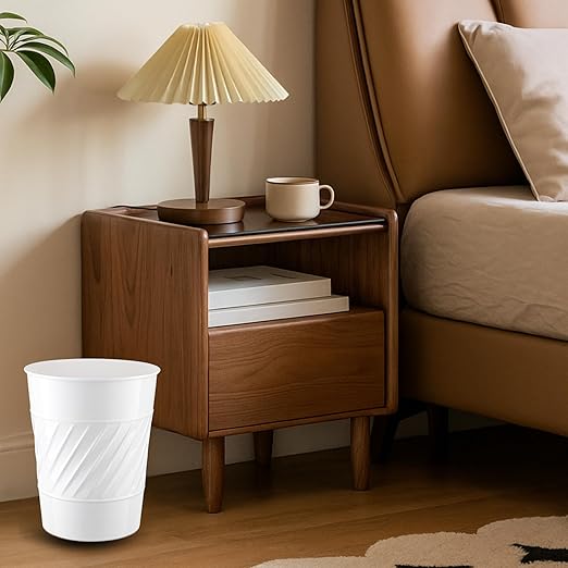 Monarch Abode Metal Bathroom Trash Can – Waste Basket for Bedroom, Office Desk, & Dorm, Handcrafted Wave Embossed, Durable Decorative White Small Trash Can Bathroom Garbage Bin Wastebasket
