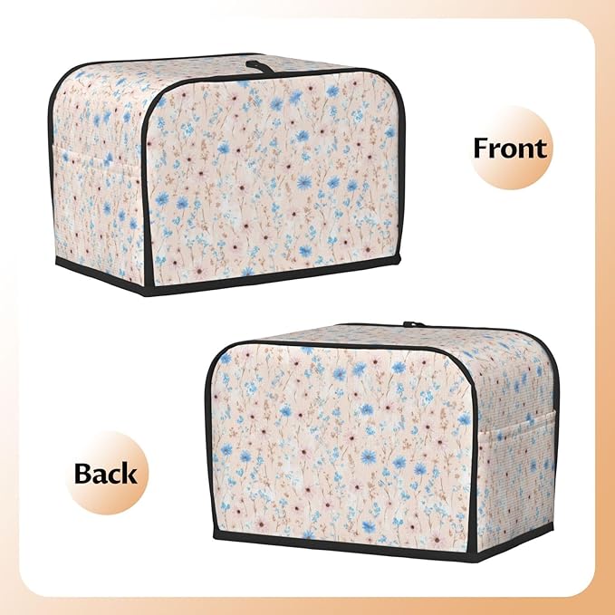 2 Slice Toaster Cover for Kitchen Wildflower Pattern Pastel Botanical Waterproof Dustproof Toaster Dust Cover with Side Pockets Decorative Universal Cover for Wide Slot Toasters Small Appliances