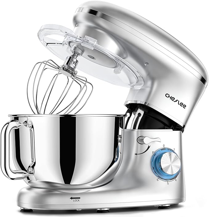 CHeflee Stand Mixer,660W 6+P With 6.5QT Stainless Steel Bowl,Dough Hook, Wire Whip & Beater,for Most Home Cooks-Silver