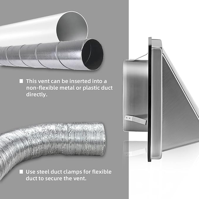 4 Inch Dryer Vent Cover Outside Stainless Steel Wall Vent with Removable Cover and Insect Screen Mesh