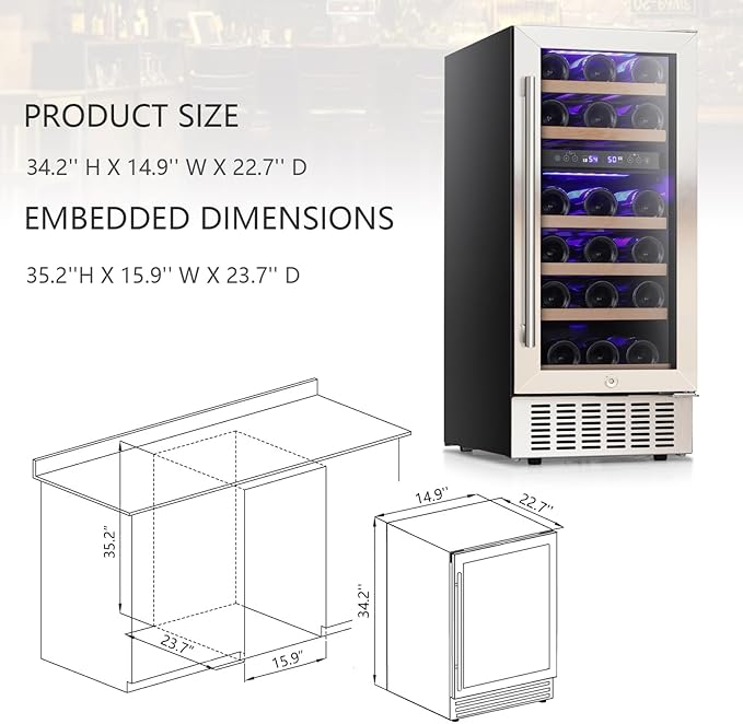 Wine Cooler Refrigerator with Double-Layer Tempered Glass Door,28 Bottles Wine Fridge (41-68°F) with Safety lock LED light, Freestanding Wine Refrigerator for Home Office