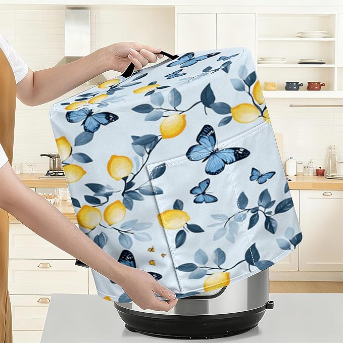 Kitchen Appliance Accessories Dust Cover for 3-6-8 Quart Instant Pot, Pressure Cooker, Air Fryer & Crock Pot,Decorative Appliance Cloth Cover with Top Handle & Storage Pockets (Blue, 8 Quart)