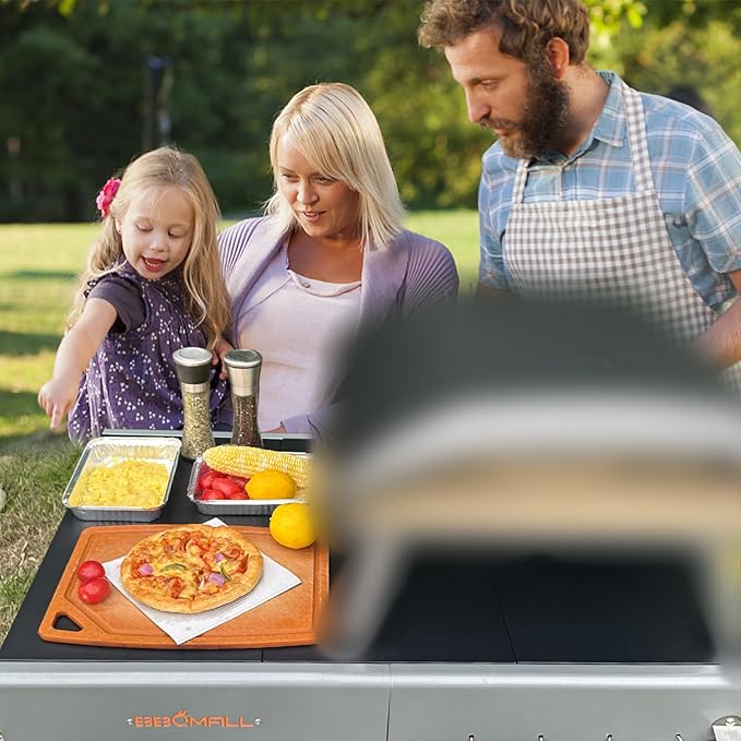 Upgraded Pizza Oven Cart Table and Table Cover for Ooni Koda/Karu/Fyra 16 & 12, Movable Thicken & Widen Rolling Kitchen Cart, Outdoor Grill Stand for Ninja Woodfire