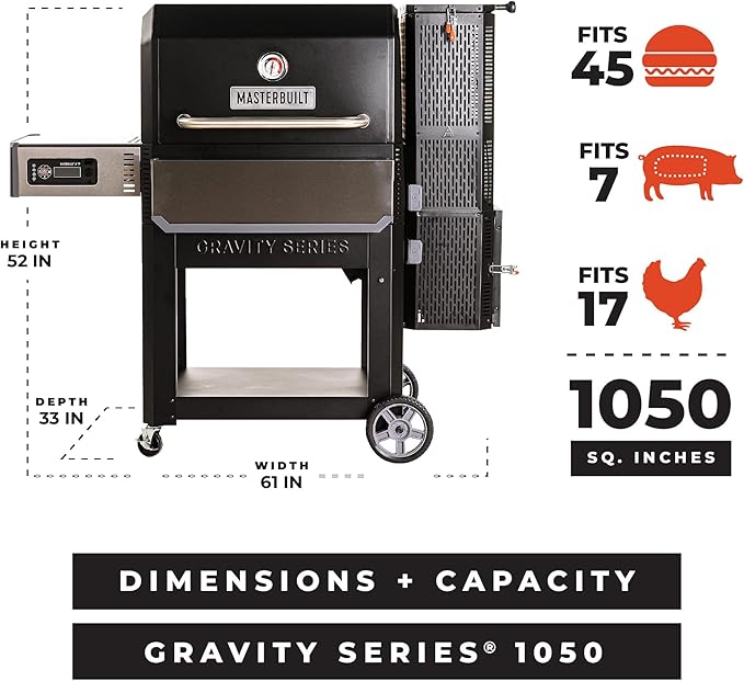 Masterbuilt® Gravity Series® 1050 Digital Charcoal Grill and Smoker with Digital Control, App Connectivity and 1,050 Cooking Square Inches in Black, Model MB20041220