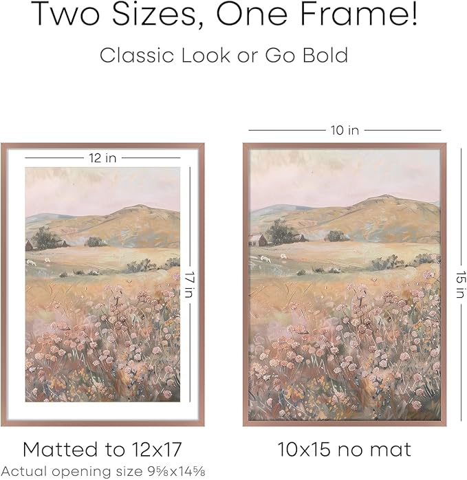 Homeforia 12x17 Picture Frame Mocha, High End Metal 12x17 Poster Frames with Mat 10x15 for Photo, 12 x 17 Mocha Frame Matted to 10 x 15 inch Print, 17x12 Thin Frame, Tempered Glass, Wall Kit, Set of 1