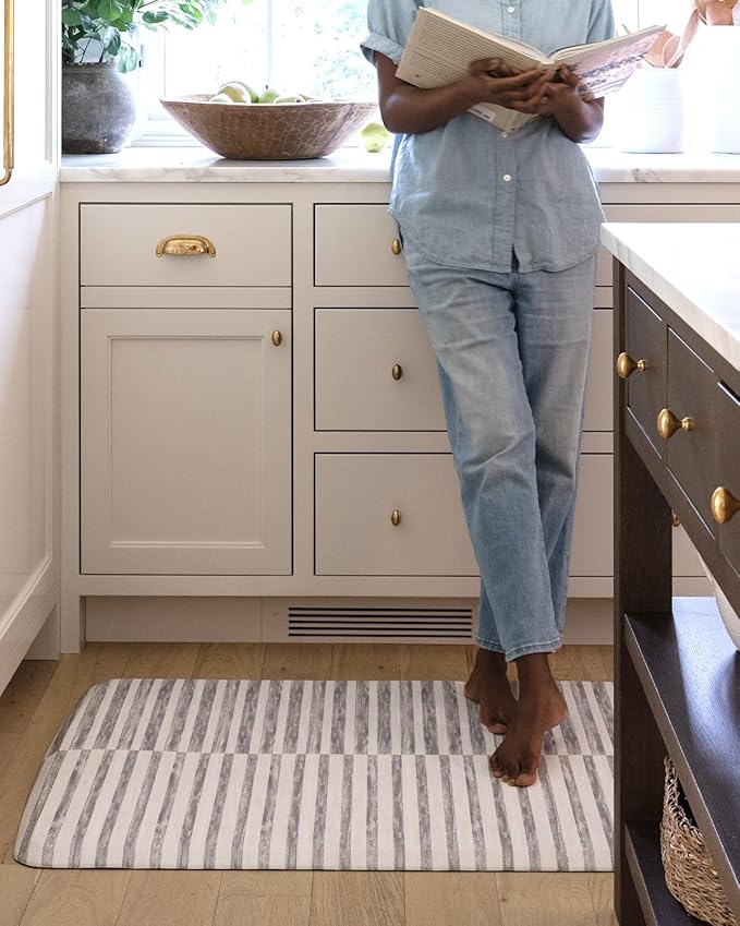 House of Noa Nama Standing Mat – Anti-Fatigue Cushioned Kitchen Mats for Floor | Ergonomic Bounce-Back Foam Kitchen Mats | Anti-Fatigue Mats for Kitchen & Standing | Reese Pewter | 30" x 108"