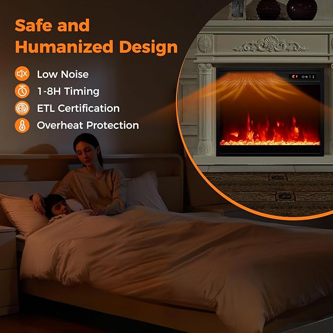 Tangkula 18 Inches Electric Fireplace, 5,000 BTU Fireplace Insert w/Remote Control, Crystal Stones, 3 Flame Colors & 5 Brightness, 0.5-9H Timer, Thermostat & Overheat Protection