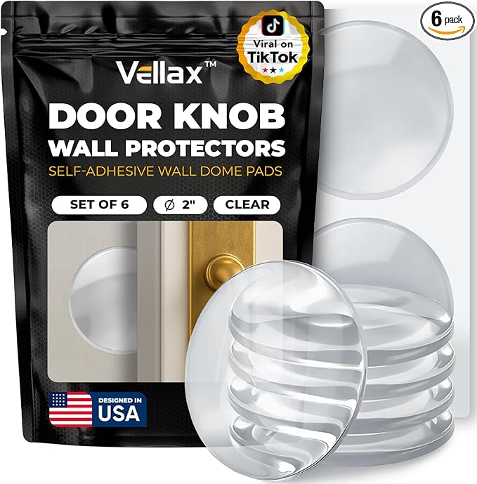 Large 2" Door Knob Wall Protectors – 6 Clear Self-Adhesive Silicone Bumper Pads in Hemispherical Shape – Noise Dampening Wall & Furniture Guards by VELLAX