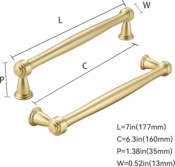 khtumeware 2 Pack 6-1/4 Inch(160mm) Brushed Gold Modern Cabinet Pulls Black Kitchen Cabinet Hardware for Cupboard Drawer Handles Dresser Pulls