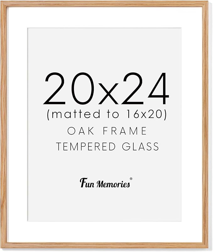 Rustic Oak Wooden Picture Frame, 20x24 with Tempered Glass, Matted to 16x20 (Natural Oak, 1 Pack)