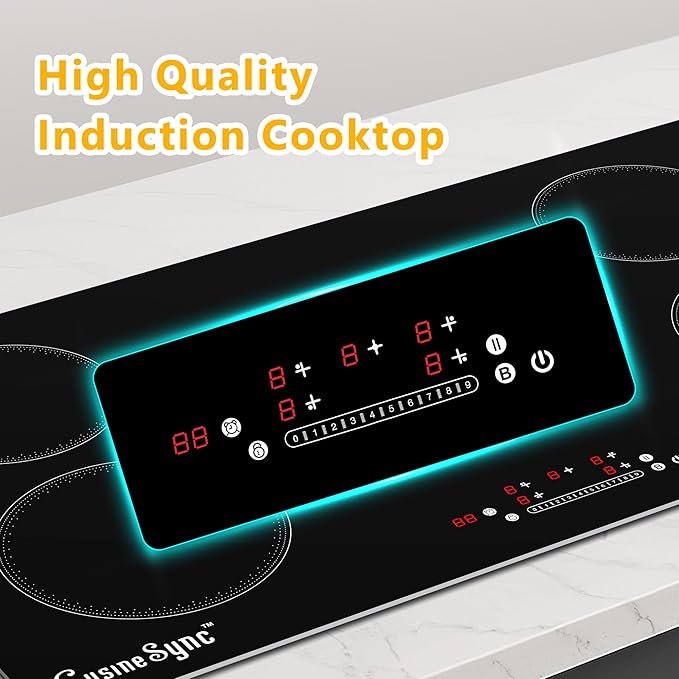 36 Inch Built-In Induction Cooktop, 5 Burner Electric Stove Top, 10800W 240V Hardwired, Touch Control with Power Boost, 9 Levels, Timer, Child Lock & Residual Heat Indicator