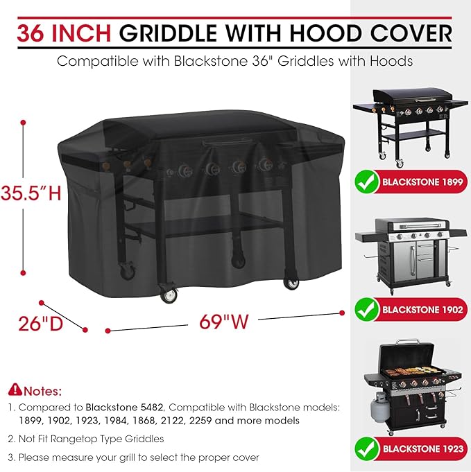 Unicook 5482 Griddle Cover for Blackstone 36 Inch Cooking Station with Hood, Unique UV Resistant Waterproof Vinyl with Polyester Lining, Outdoor Flat Griddle Grill Cover for Blackstone 1899, 1902