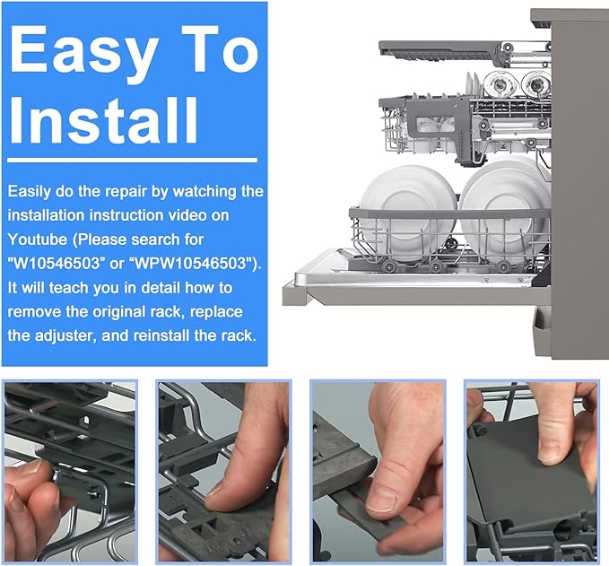 Upgraded WPW10546503 Dishwasher Top Rack Adjuster Compatible with Kitcheneaid Dishwasher Parts Upper Rack, Includes W10546503 W10195840 W10195839 W10250160 Part for Whirlpool kenmore Dishwasher, 8 PCS