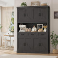 HITHOS 76" Tall Kitchen Pantry Storage Cabinet, 55“ Wide Kitchen Hutch Cabinet with Storage Drawers, Large Food Pantry with Microwave Stand, Modern Cupboard with Hutch for Dining Living Room, Black