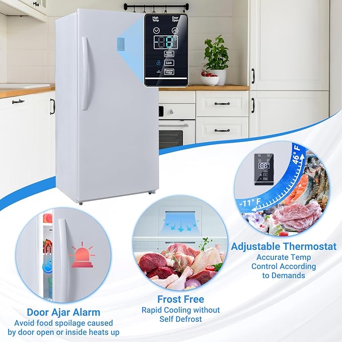 Smad 14 Cu.Ft. Upright Freezer, Stand Up Freezer, Convertible Freezer/Refrigerator with LED Control Panel and Drawer, Standing Freezer Upright for Garage, Kitchen, Office, White
