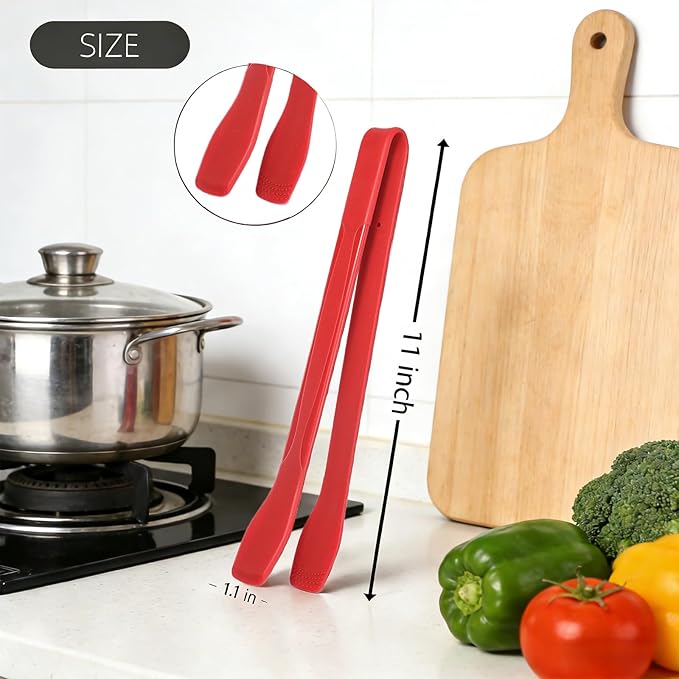 Silicone Tongs for Cooking, Red Heat Resistant Kitchen Tongs with Silicone Tips (11inch), Non-Scratch Food Tongs for Flipping, Serving, Salad, BBQ Serving Toast, Dishwasher Safe (Dark Red)