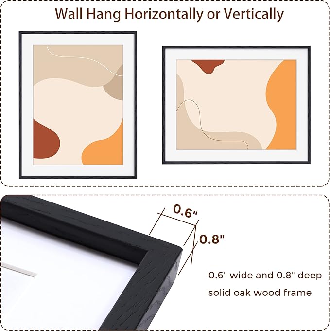 22x28 Black Picture Frame, 22x28 Poster Frame - Solid Oak Wood and Tempered Real Glass, 22x28 Frame with Mat for 18x24, Black Wood Frame 22 by 28, 22"x28" Art Frame