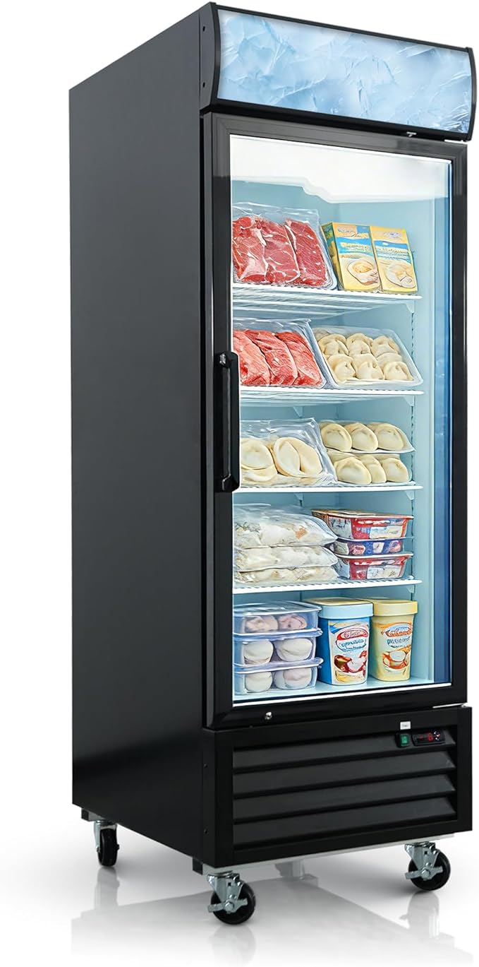 20 Cu.Ft Single Door Commercial Upright Display Freezer Merchandiser —Glass Doors With ETL Certified, -8 to -1℉,Auto Defrost, Heated Door Frame, LED Lighting, for Cafes, Restaurants, Stores.