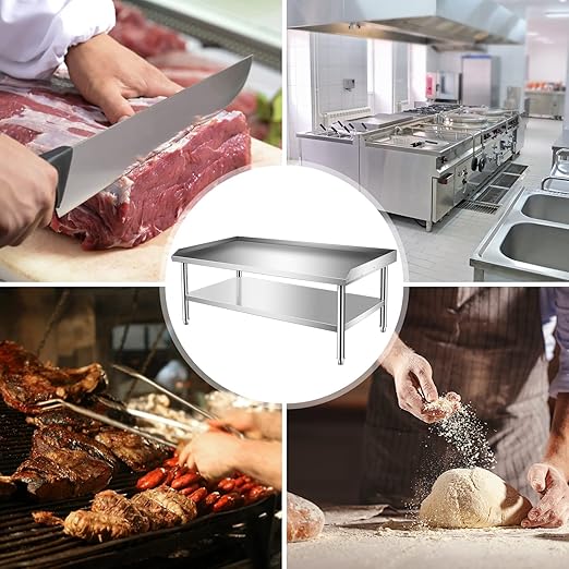 Stainless Steel Equipment Grill Stand Table With Adjustable Storage Undershelf for Hotel, Home, Restaurant Kitchen - 60x30x24"