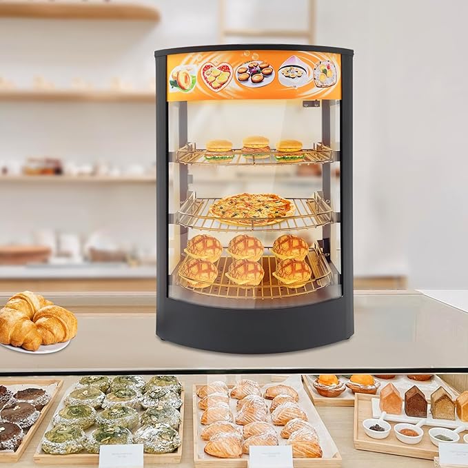 Commercial Food Warmer Display, 3-Tier Electric Countertop Food Warmer with Led Light Removable Shelves 5mm Tempered Glass Door, Temp Adjustable Pizza Pretazel Warmer for Restaurant Cafe, 110V 800W