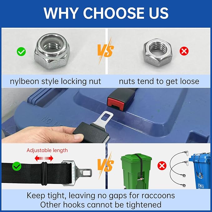 Trash Can Lock for Animals - Raccoon-Proof Trash Can Locks,(4Pcs) Heavy-Duty Bear Trash Can Lock with Lid Strap, Animal Proof Garbage Can Lock for Outdoor Trash Bin, One-Handed Operation