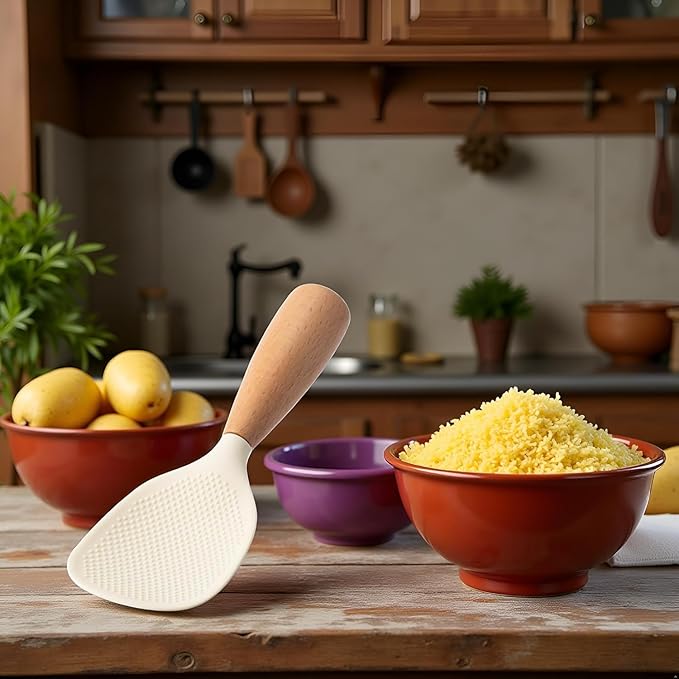 White Standing Silicone Rice Spoon Paddle, Rice and Potato Servers,Household Rice Shovel Heat Resistant Anti-scalding Rice Scooper, Serving Spoons