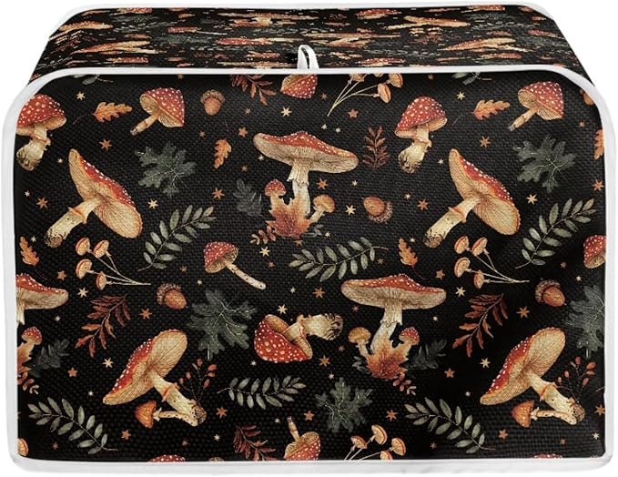 Mushroom Leaves Print 2 Slice Toaster Covers Dust Protection Bread Maker Covers Washable Kitchen Decor Accessories Toaster Cloth Cover Keep Clean