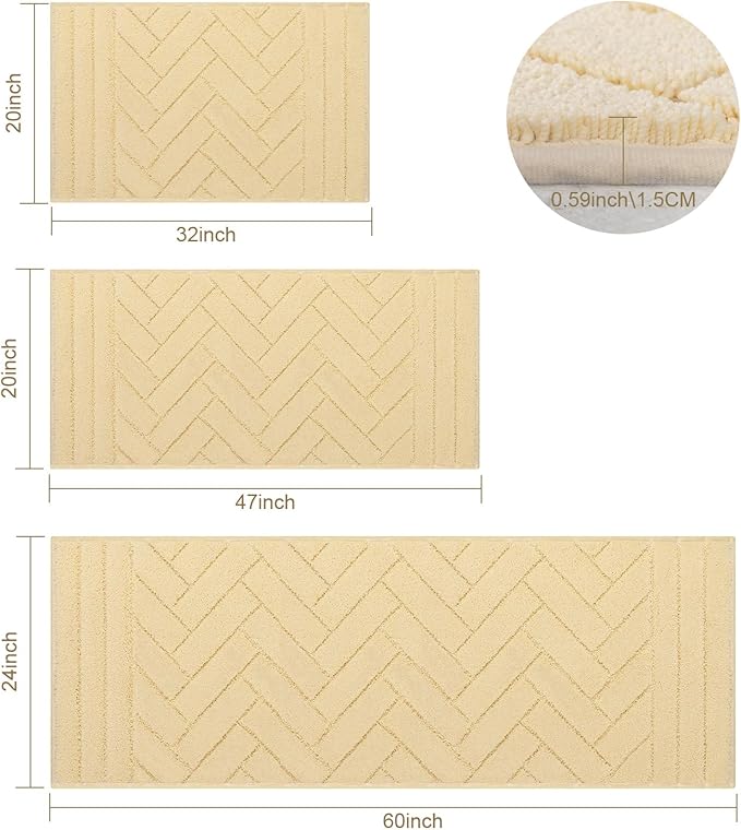 hicorfe Indoor Doormat,Front Back Door Mat Rubber Backing Non Slip Door Mats 20"x48" Absorbent Resist Dirt Entrance Doormat Inside Floor Mats for Entryway Washable Low-Profile(Cream Yellow)
