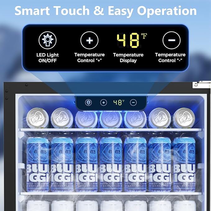 COWSAR Outdoor Refrigerator 24 Inch Wide, 180 Cans Fast Cooling Undercounter Built-in or Freestanding Stainless Steel Beverage Refrigerator, Powerful Cooling Compressor for Patio Kitchen, 32-50 °F