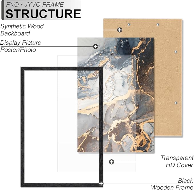 Engineered Wood 30x40 Frame, Black Picture Frame for 30 x 40 Inch Poster Puzzle Photo, Light Weight 30 by 40 Poster Frame with Wood-grain for Wall - 1 Pack/Black/30 x40