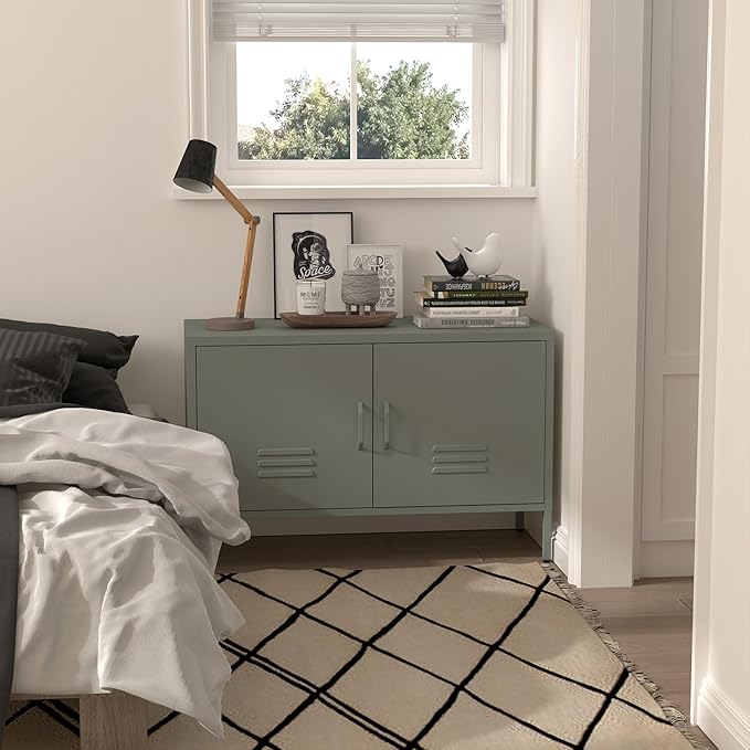 Metal Storage Cabinet,Short Locker Cabinet with Storage,Modern Cabinet for Bedroom,Classroom,Green