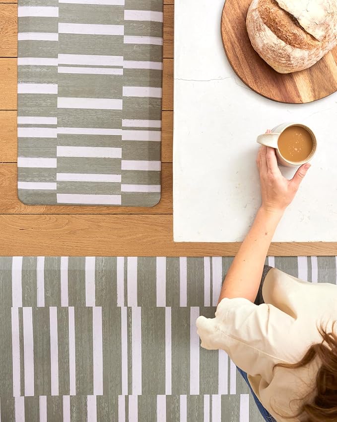 House of Noa Nama Standing Mat – Anti-Fatigue Cushioned Kitchen Mats for Floor | Ergonomic Bounce-Back Foam Kitchen Mats | Anti-Fatigue Mats for Kitchen & Standing | Sutton Stripe Basil | 30" x 108"